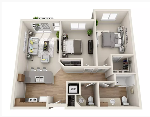 Floor plan for 2 beds, 1.5 baths, 848 sqft